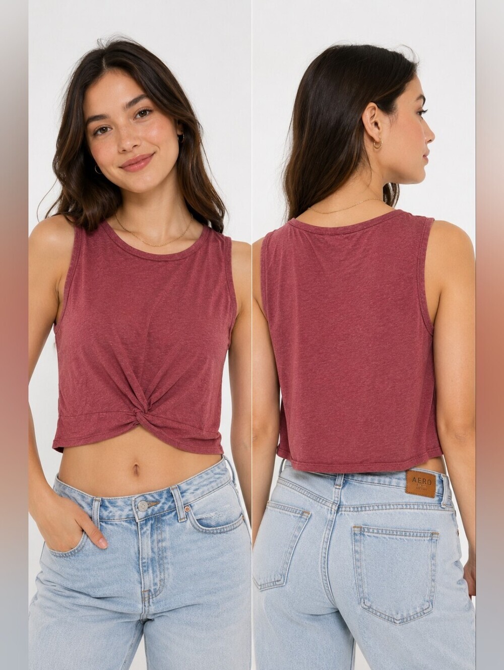 🤍 Aeropostale Twist Front Sleeveless Crop Tank | Maroon | Size Medium